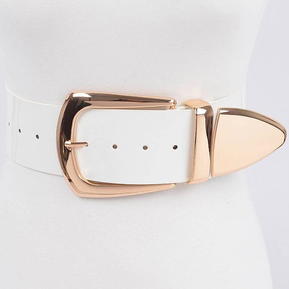 Vegan Patent Leather Wide Belt White Plus Size